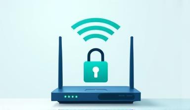 Illustration of a secure Wi-Fi router with a lock symbol